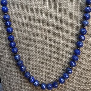 Genuine Lapis Lazuli Beaded Necklace • 925 Sterling Silver Clasp